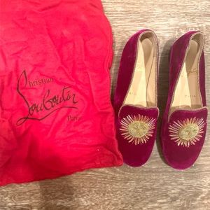 Christian Louboutin Morning Velvet gold sun embroidered classic loafer flats
